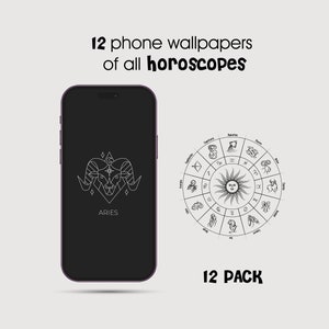 Horoskop Wallpaper für Iphone und Android | 12 PACK | 12 Sternzeichen | Digitale Hintergrundbilder | Schwarz und Weiß