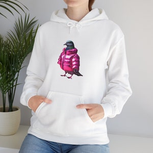 Puffy Pink Pigeon Couture Hoodie Cozy Chic Fashionable for Animal Lovers