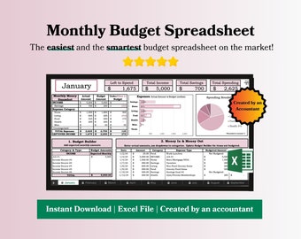 Budget Spreadsheet for Excel | Monthly Budget Spreadsheet for Excel |Budget Template | Budget Tracker | Budget Template | Expense Tracker