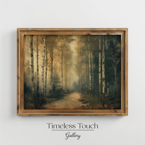 Birch Forest Wall Art, Nature Landscape Vintage Painting PRINTABLE Art | Housewarming Gift, Tree Wall Art Digital Download - Rustic Wall Art