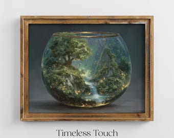 Enchanted Forest Terrarium Digital Art Magical Landscape Wall Decor