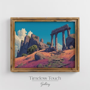 Vintage Landscape Digital Art Ancient Ruins Printable Wall Decor
