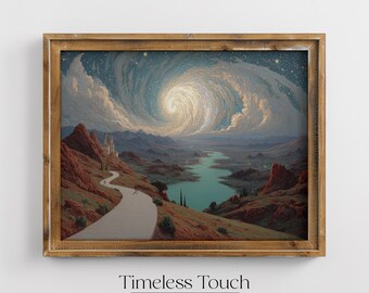 Vintage Spiral Sky Landscape Digital Art Print Home Decor