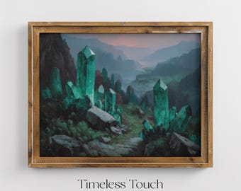 Vintage Emerald Crystal Landscape Digital Print Wall Art Decor