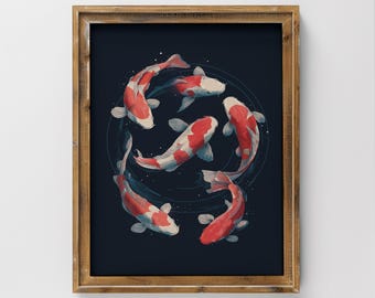 Japanese Koi Printable Art | Vintage Fish Print | Minimalist Wall Decor ...