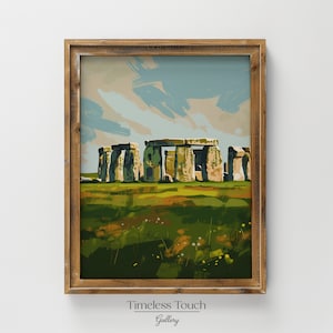 Stonehenge, Vintage Painting PRINTABLE Art | Housewarming Gift, Living Room Art, Digital Download - Rustic Wall Art