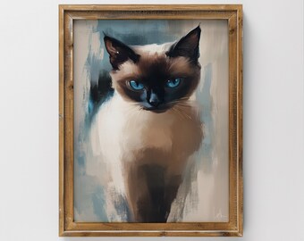 Vintage digitale kunstafdruk Siamese kat voor woondecoratie