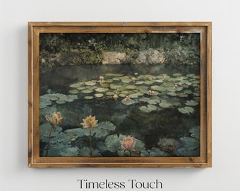 Pond with Water Lilies Wall Art, Vintage Painting PRINTABLE Art | Nature Decor, Living Room Art, Digital Download - Rustic Wall Art
