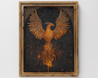 Vintage Phoenix Art Print Digital Wall Decor Download