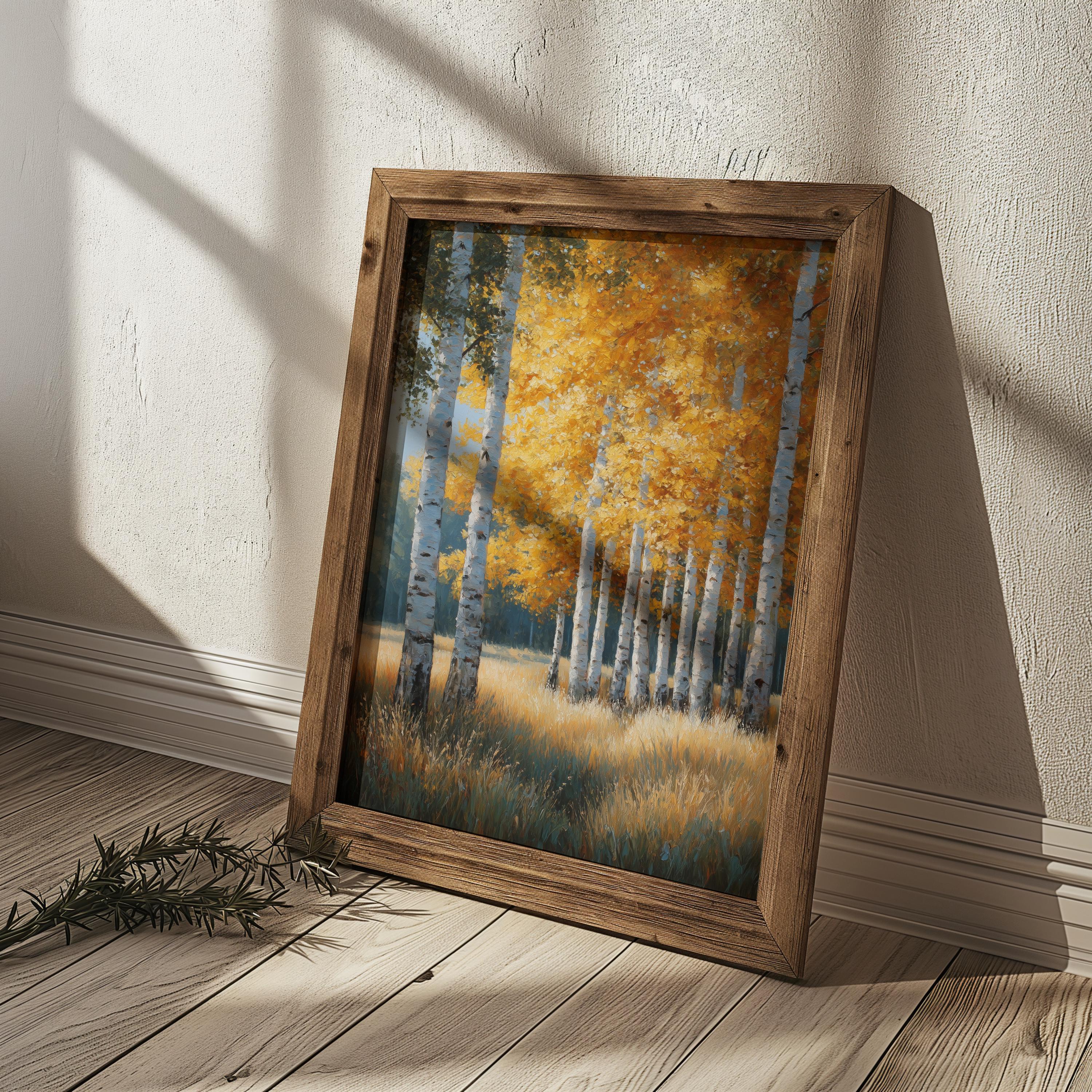 ヴィンテージの白樺の森の秋のデジタルウォールアートデコレーション