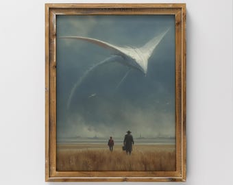 Surreal Sky Creature Digital Wall Art Modern Fantasy Landscape Print