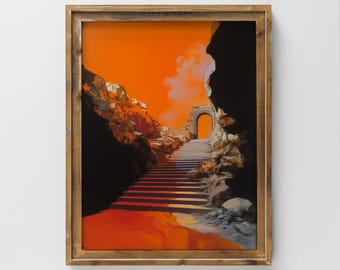Vintage Surreal Staircase Digital Art Print Wall Decor