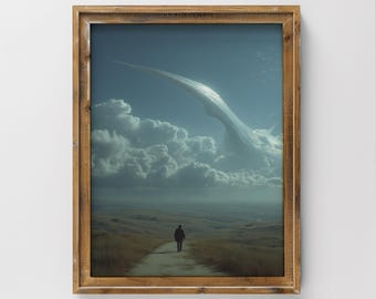 Mysterious Dreamscape Vintage Digital Art Print Mystical Cloudscape Wall Decor