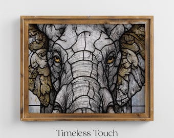 Vintage Elephant Stained Glass Art Print Digital Download
