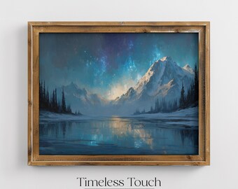 Vintage Mountain Nightscape Digital Art Print Home Wall Decor