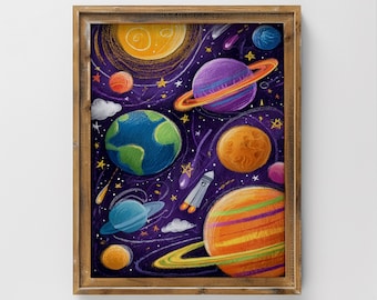 Colorful Space Adventure Vintage Digital Wall Art