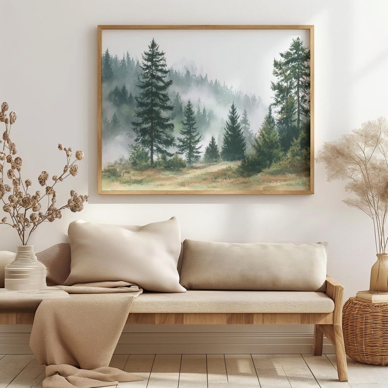 Vintage Misty Forest Landscape Digital Wall Art Print - Etsy
