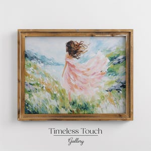 Breezy Landscape with Woman in Pink Dress Impressionist Digital Print
