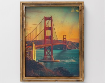 Vintage Golden Gate Bridge Digital Wall Art Print