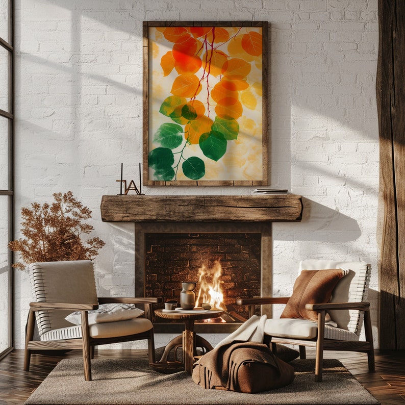 Fall Leaves Wall Art, Minimalist Vintage Painting PRINTABLE Art Nature Print, Living Room Art, Digital Download Rustic Wall Art image 4