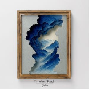 Abstract Blue Mountain Landscape Digital Art Vintage Wall Decor