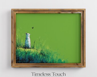 Minimalistic Cat in Nature Digital Print Whimsical Wall Art Home Decor
