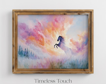 Majestic Horse in Sunset Sky Digital Wall Art Print Home Decor