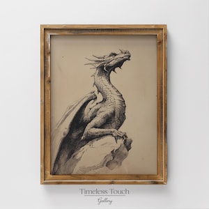 Vintage Dragon Illustration Digital Print Wall Art Decor