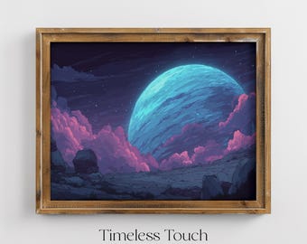 Retro Futuristic Sci-Fi Planet Landscape Digital Print Wall Art