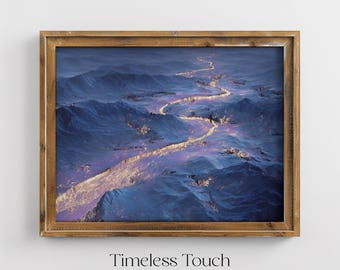 Ethereal River Landscape Digital Print Dreamy Blue Gold Artwork