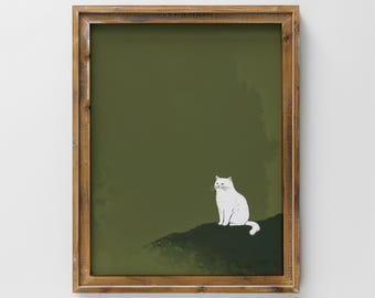 Vintage Cat Illustration Digital Wall Art Print Decor