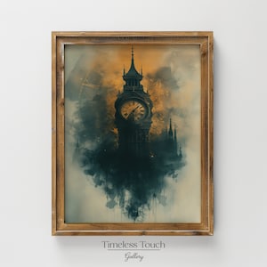 Vintage Clock Tower Painting: Rustic Printable Wall Art (Digital Download)