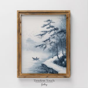 Tranquil Winter Lake Scene Vintage Digital Wall Art Print