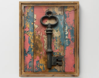Vintage Key Painting: Rustic Nature Art PRINTABLE (Digital Download)