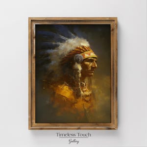 Vintage Native Portrait Digital Art Print for Home Decor