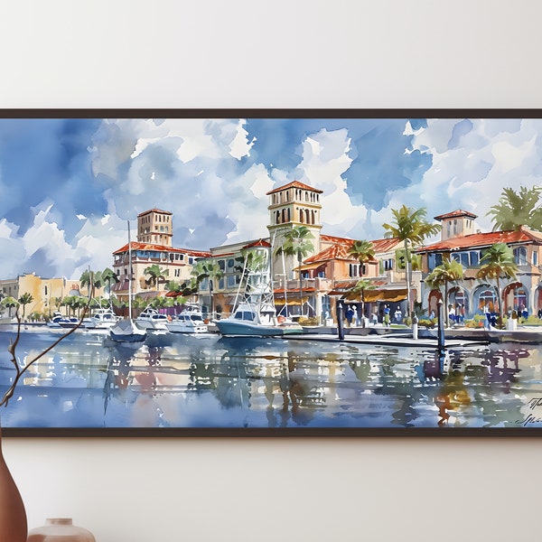 Samsung Frame TV Art | Gulfport Beach Florida | Wet On Dry | Watercolor Painting | Frame for 16:9 TV | Digital Download | High Resolution