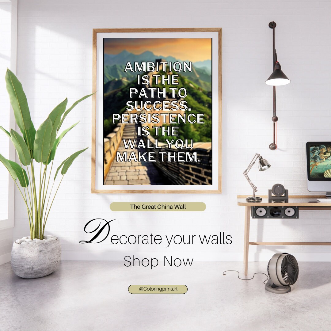Peritance Posters Ambition and Persistence Wall Art Poster - Printable Digital Download ...