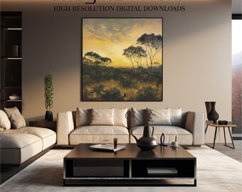 Printable art, Africa Landscape oil Painting, Vintage Styled, Africa Plains, South African Landscapes, Bushveld.