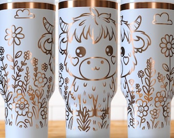 Highland Cow Tumbler Laser Svg, koe 40oz Tumbler Full Wrap Laser Svg, Laser Gegraveerde Svg, Tumbler Laser-bestand, Laser Svg voor Tumbler
