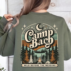 Chemise EVJF de camping Personnalisée Chemises EVJF de camping PNG T-shirt de mariée en plein air en montagne, fête nuptiale sur le thème du lac rétro, randonnée Bach