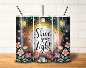 Celestial Tumbler Wrap 20oz Skinny Sublimation Tumbler Stars moon Motivational Sublimation Design PNG Seamless Tumbler Wrap Digital Download