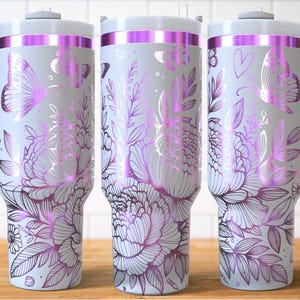 Peony 40oz Tumbler Laser Engraving Wrap, Flower Tumbler Wrap Svg, 40oz Laser Engraved Svg, Laser Engraving Svg, SVG For Laser Rotary