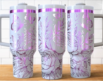Envoltura para vaso de peonía de 40 oz con grabado láser, envoltura para vaso de flores en formato SVG, SVG grabado láser de 40 oz, SVG grabado láser, SVG para láser rotatorio