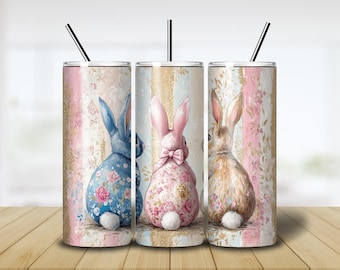 Envoltura para vaso de conejito de Pascua, vaso delgado de 20 oz, diseño de sublimación lindo de Pascua, envoltura para vaso de Pascua PNG, descarga digital