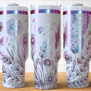 Floral Butterfly Laser Wrap SVG for Laser Rotary, Flowers Butterflies Engraved Full Wrap 40oz Tumbler, Seamless Design Digital Download