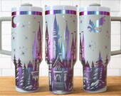 Fairytale Castle 40oz Tumbler Laser Engraving Wrap, Dragon Magical Castle Tumbler Laser svg, 40oz Laser Engraved Svg, Laser Engraving Svg