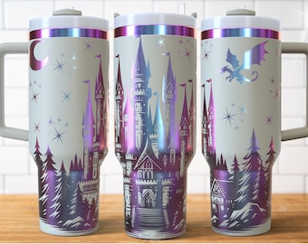 Fairytale Castle 40oz Tumbler Laser Engraving Wrap, Dragon Magical Castle Tumbler Laser svg, 40oz Laser Engraved Svg, Laser Engraving Svg