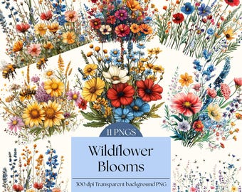 Wildflower Field Border Clipart PNG Invitation Watercolor Pastel Wildflowers Border Summer Floral Watercolor Clipart Boho Floral Clipart