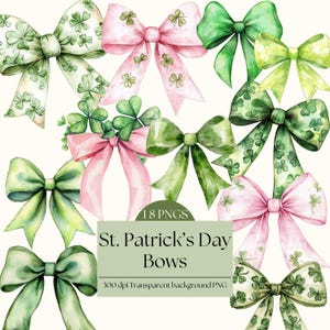 St. Patricks Day Schleifen Clip Art Bundle Coquette Clipart PNG Sammlung Aquarell T-shirt Design Rosa und Grüne Schleife Transparente Clipart