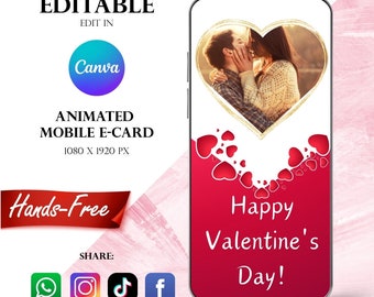 Valentine's Day Animated Photo Card Template for Mobile Phone. personalized Valentine Design. Editable Canva. Greeting E-Card Video WhatsApp